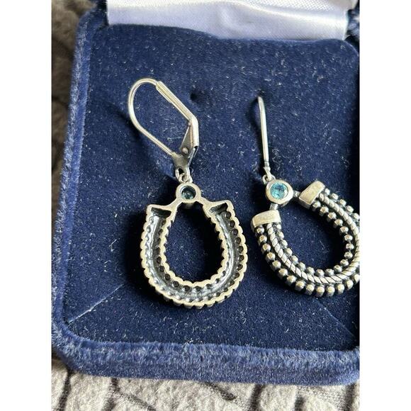 Montana Silversmiths Dangle Earrings Horseshoe And Aqua Rhinestone Western NIB - Picture 3 of 5